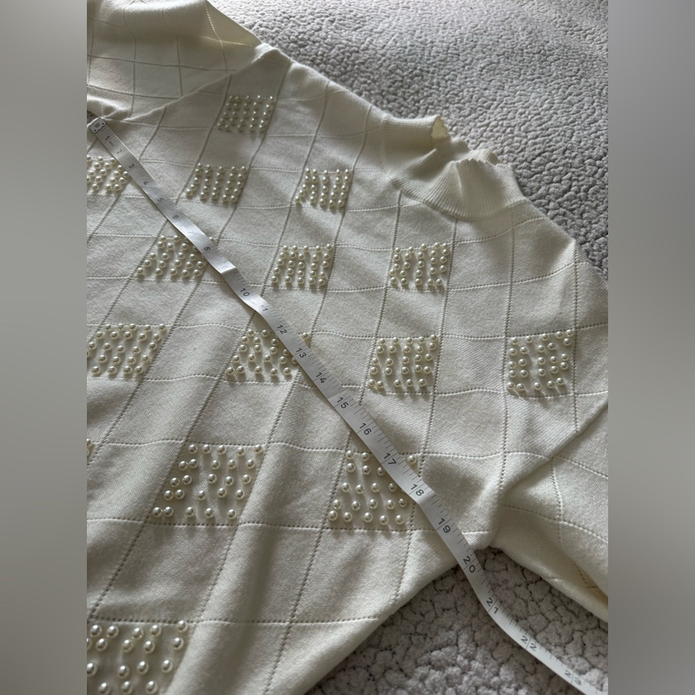 River Island Cream White Argyle Sweater With Pearl Detail Size M - Picture 8 of 10